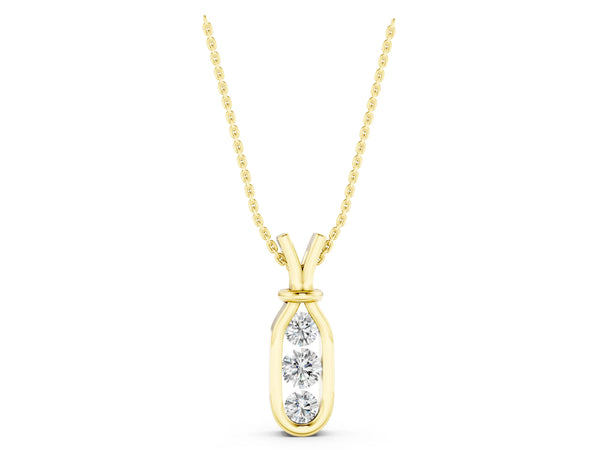 Yellow gold Three-Stone Round Diamond Bezel Pendant