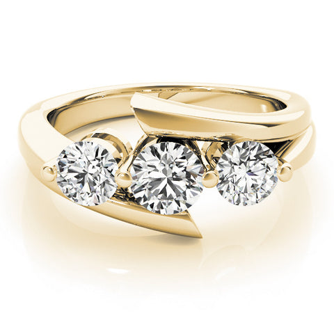 Yellow gold Three-Stone Round Diamond Bypass Band with Prong Setting 1