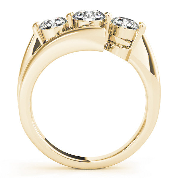 Yellow gold Three-Stone Round Diamond Bypass Band with Prong Setting 2