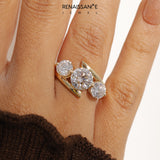 Yellow gold Three-Stone Round Diamond Bypass Band with Prong Setting_21
