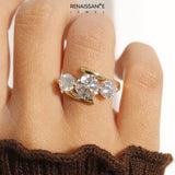 Yellow gold Three-Stone Round Diamond Bypass Band with Prong Setting_22