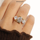 Yellow gold Three-Stone Round Diamond Bypass Band with Prong Setting_23