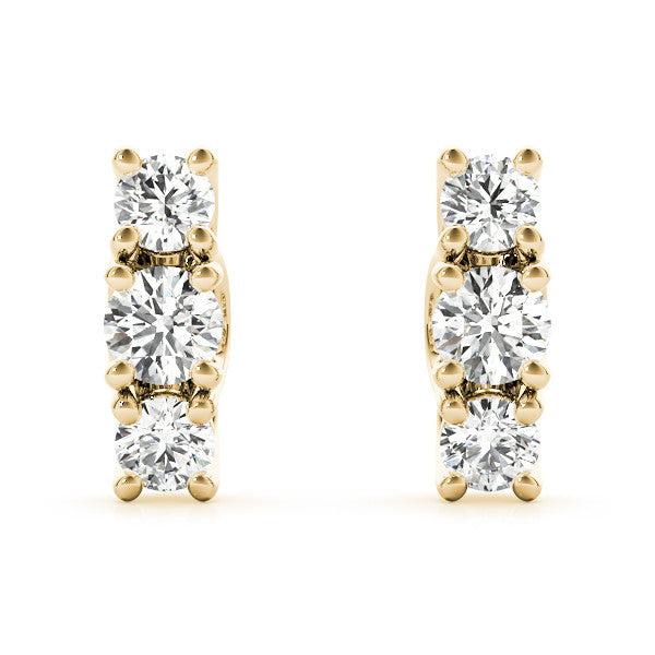 Yellow gold Three-Stone Round Diamond Channel Band Prong-Set Earrings 2