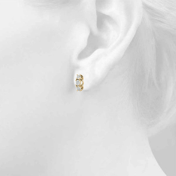 Yellow gold Three-Stone Round Diamond Channel Band Prong-Set Earrings