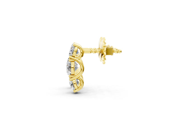 Yellow gold Three-Stone Round Diamond Channel Band Prong-Set Earrings