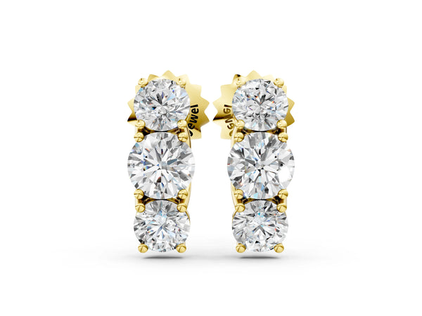 Yellow gold Three-Stone Round Diamond Channel Band Prong-Set Earrings