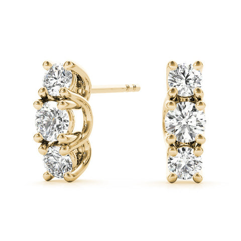 Yellow gold Three-Stone Round Diamond Channel Band Prong-Set Earrings