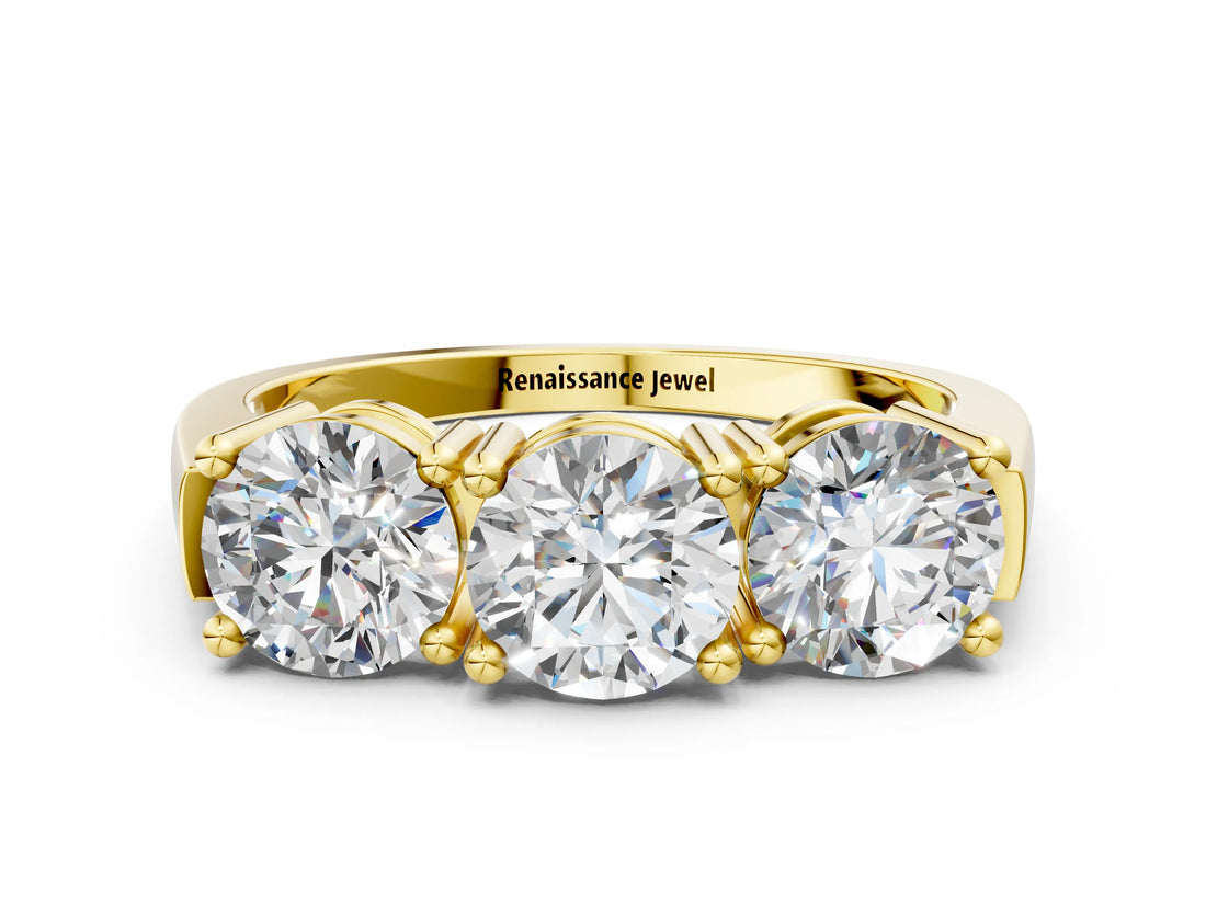 Yellow gold Three-Stone Round Diamond Channel Band with Prong Setting_18