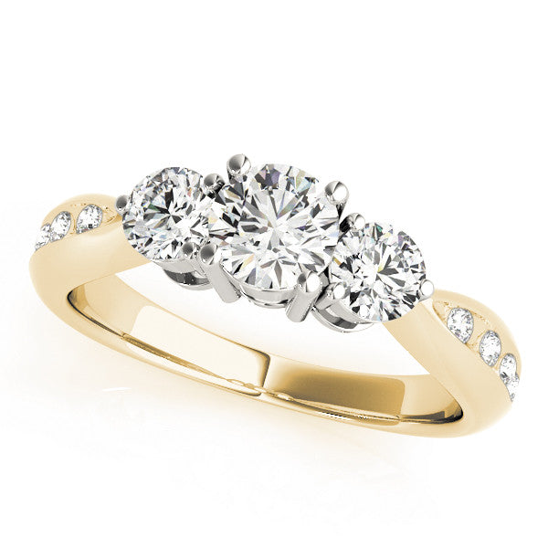 Yellow gold Three-Stone Marquise Diamond Channel Set Engagement Ring with Prong Setting
