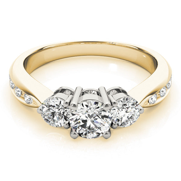 Yellow gold Three-Stone Round Diamond Channel Set Engagement Ring with Prong Setting