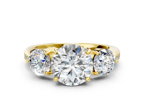 Yellow Gold Round Three Stone Engagement Ring Setting with Tapered Pave Band