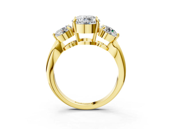 Yellow Gold Round Three Stone Engagement Ring Setting with Tapered Pave Band