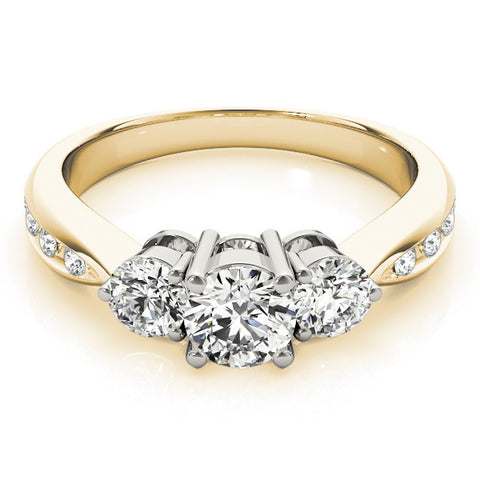 Yellow gold Three-Stone Round Diamond Channel Set Engagement Ring with Prong Setting