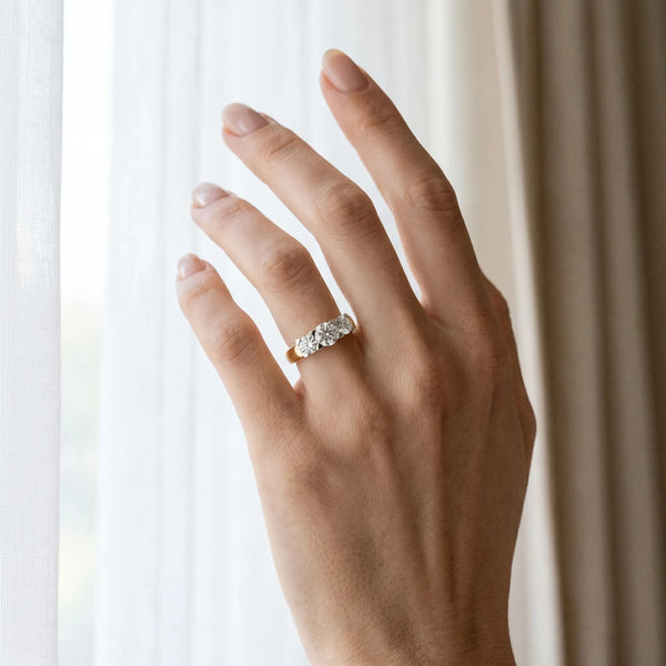 Yellow gold Three-Stone Round Diamond Classic Band with Prong Setting