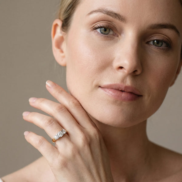 Yellow gold Three-Stone Round Diamond Classic Band with Prong Setting