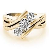 Yellow gold Three-Stone Round Diamond Crossover Band with Channel Prong Setting 1