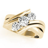 Yellow gold Three-Stone Round Diamond Crossover Band with Channel Prong Setting