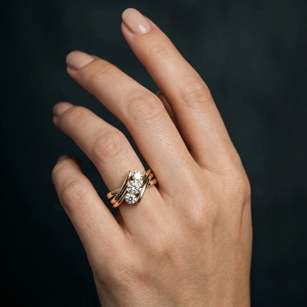 Yellow gold Three-Stone Round Diamond Crossover Band with Channel Prong Setting