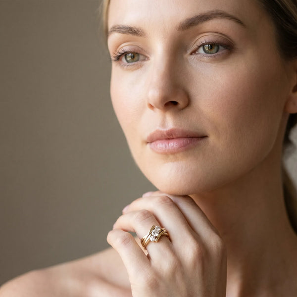 Yellow gold Three-Stone Round Diamond Crossover Band with Channel Prong Setting