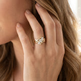 Yellow gold Three-Stone Round Diamond Crossover Band with Channel Prong Setting_8
