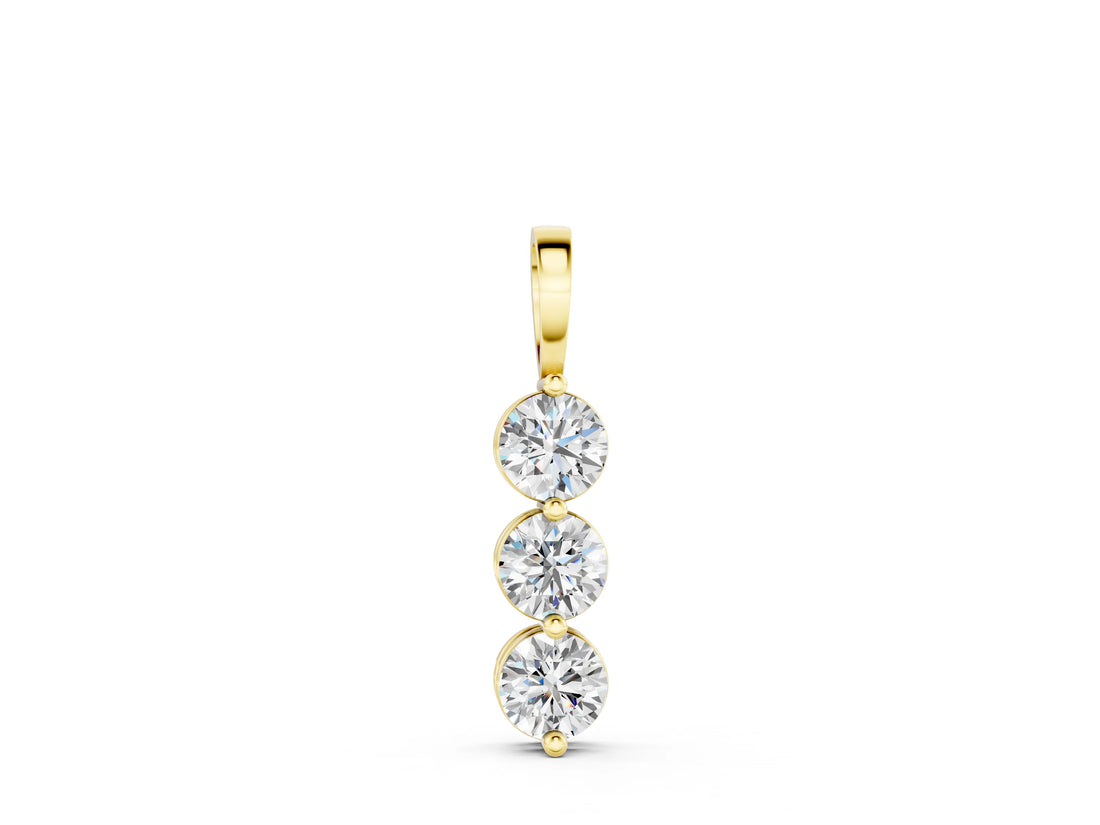 Yellow gold Three-Stone Round Diamond Drop Pendant with Four-Prong Setting_16