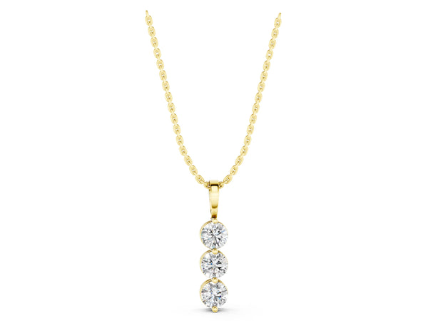Yellow gold Three-Stone Round Diamond Drop Pendant with Four-Prong Setting