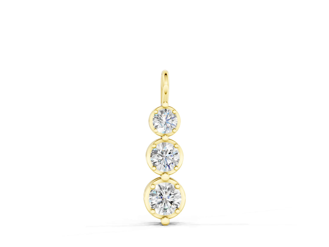 Yellow gold Three-Stone Round Diamond Drop Pendant with Prong Setting_17