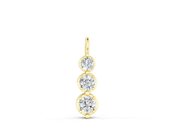 Yellow gold Three-Stone Round Diamond Drop Pendant with Prong Setting