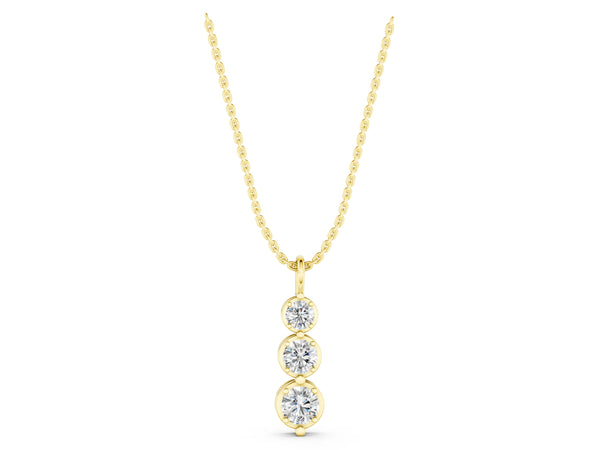 Yellow gold Three-Stone Round Diamond Drop Pendant with Prong Setting
