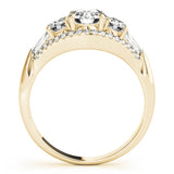 Yellow gold Three-Stone Round Diamond Engagement Ring with Pave Band and Prong Setting 1