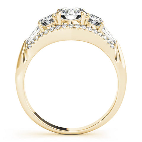 Yellow gold Three-Stone Round Diamond Engagement Ring with Pave Band and Prong Setting 1