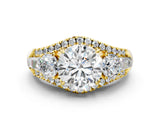 Yellow gold Three-Stone Round Diamond Engagement Ring with Pave Band and Prong Setting_2