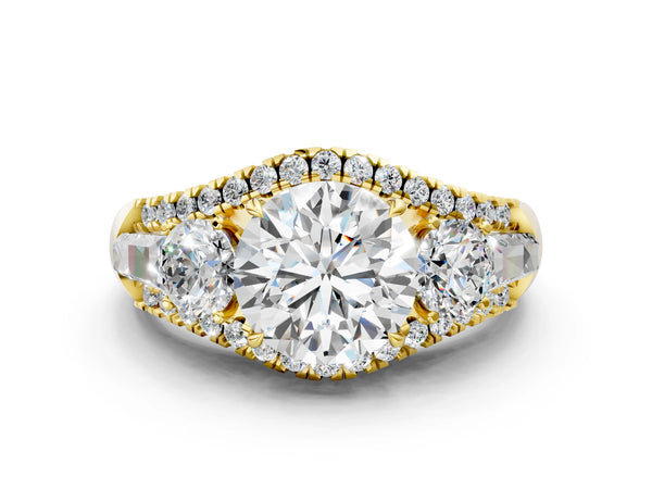 Yellow Gold Round Five Stone Baguette Engagement Ring Setting