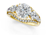 Yellow gold Three-Stone Round Diamond Engagement Ring with Pave Band and Prong Setting_3