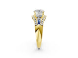 Yellow gold Three-Stone Round Diamond Engagement Ring with Pave Band and Prong Setting_4