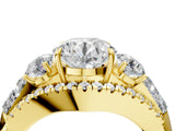 Yellow gold Three-Stone Round Diamond Engagement Ring with Pave Band and Prong Setting_6