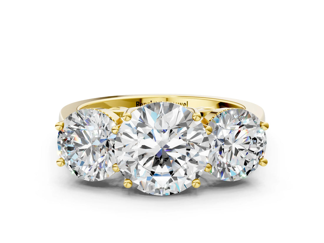 Yellow gold Three-Stone Round Diamond Engagement Ring with Prong Setting on a Classic Band_3