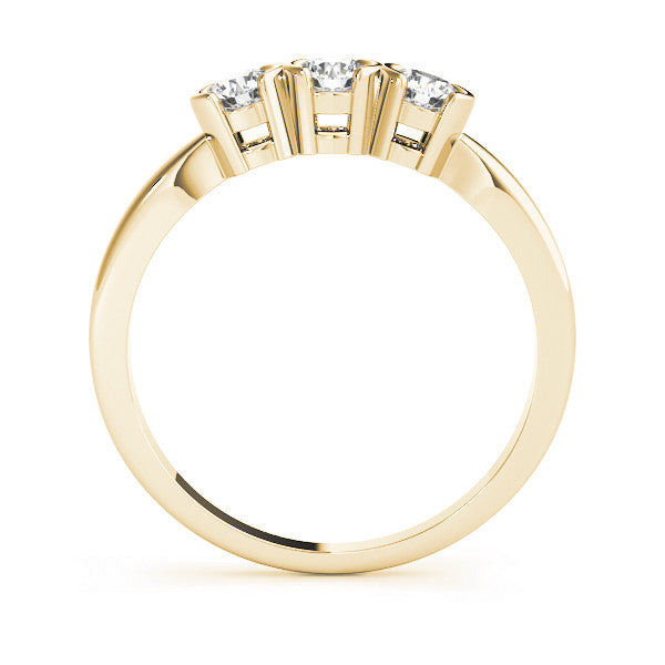 Yellow gold Three-Stone Round Diamond Half Bezel Prong Band 1
