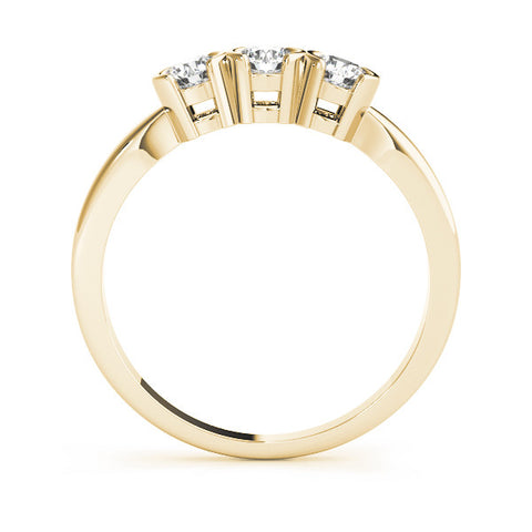 Yellow gold Three-Stone Round Diamond Half Bezel Prong Band 1