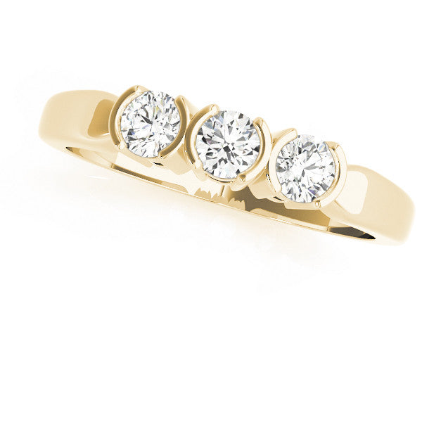 Yellow gold Three-Stone Round Diamond Half Bezel Prong Band