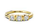Yellow gold Three-Stone Round Diamond Half Bezel Prong Band_4