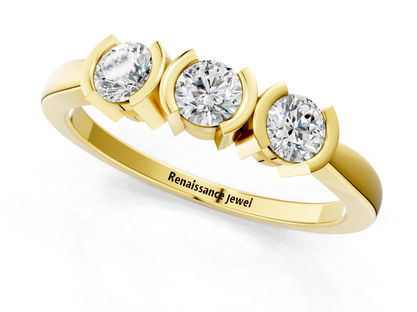Yellow gold Three-Stone Round Diamond Half Bezel Prong Band