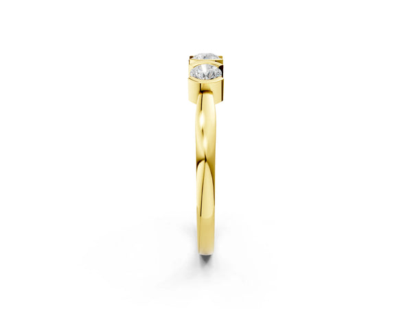 Yellow gold Three-Stone Round Diamond Half Bezel Prong Band