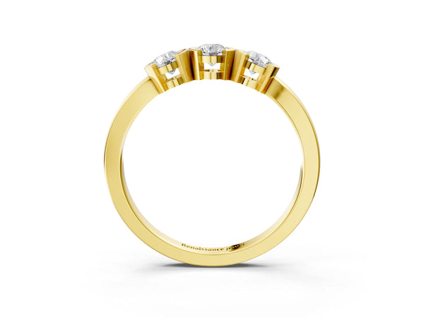 Yellow gold Three-Stone Round Diamond Half Bezel Prong Band
