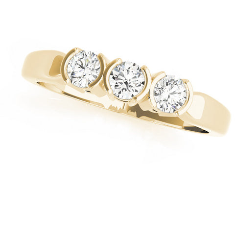 Yellow gold Three-Stone Round Diamond Half Bezel Prong Band