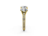 Yellow gold Three-Stone Round Diamond Milgrain Pave Band with Prong Setting 2