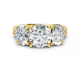 Yellow gold Three-Stone Round Diamond Milgrain Pave Band with Prong Setting