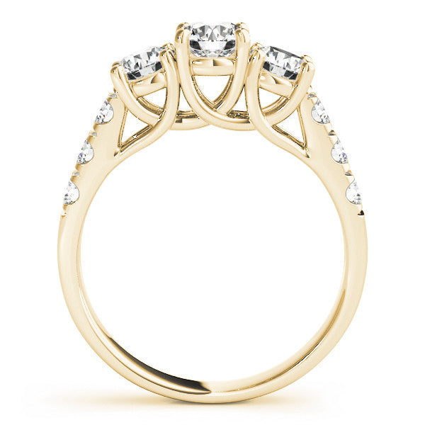 Yellow gold Three-Stone Round Diamond Pavé Band with Prong Setting 2