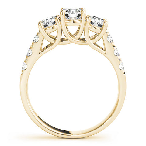 Yellow gold Three-Stone Round Diamond Pavé Band with Prong Setting 2