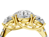 Yellow gold Three-Stone Round Diamond Pavé Band with Prong Setting_7